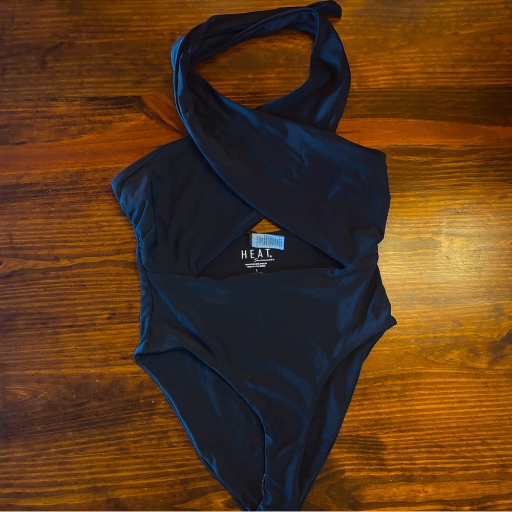 HEAT Swim Wrap Halter Convertible Plunging One-Piece Swimsuit